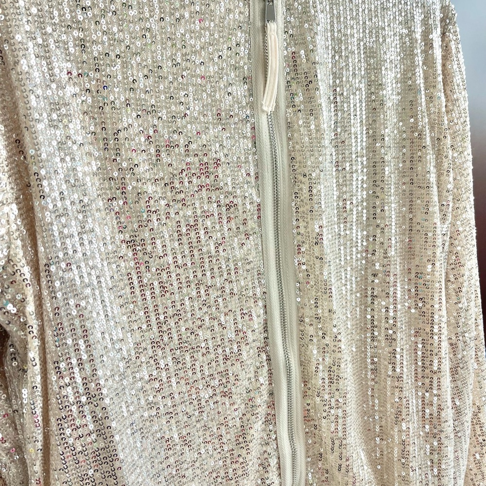 Champagne Gold Sequin Bomber Jacket - Picture 4 of 5